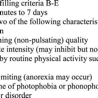 Tension Type Headache Criteria From The International Headache