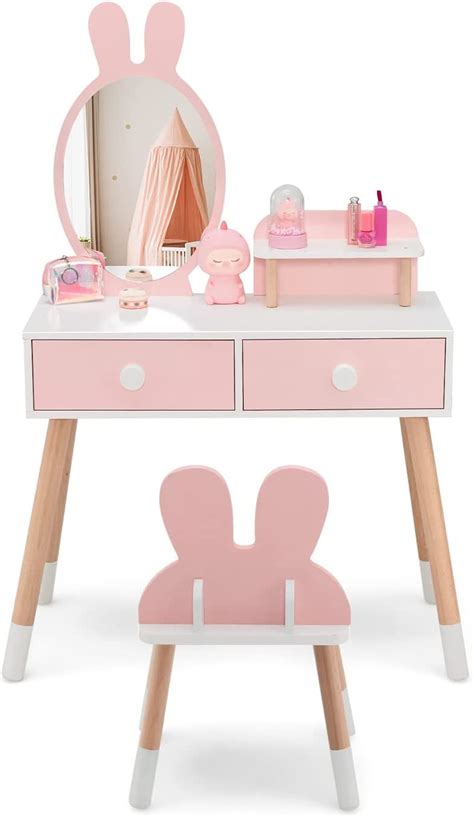 Coiffeuse Enfant En Avec Miroir En Forme Lapin Table De Maquillage