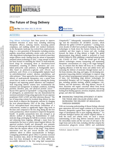 Future Of Drug Delivery 2023 Pdf