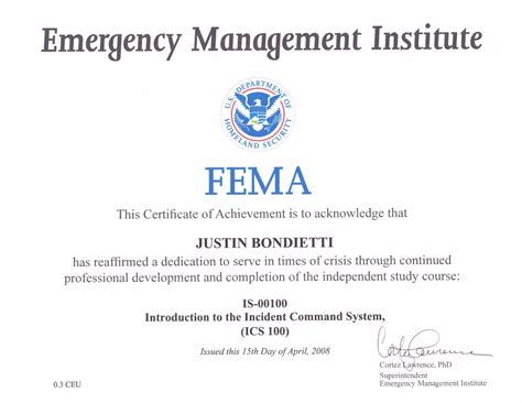 FEMA ICS 100 Certificate | PPT