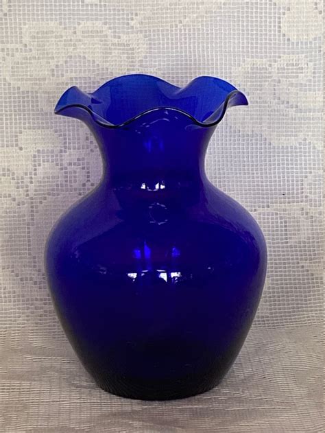 Vintage Collectible Cobalt Blue Blown Art Glass Ruffle Vase Etsy