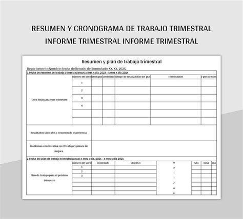 Plantilla De Formato Excel Resumen Y Cronograma De Trabajo Trimestral