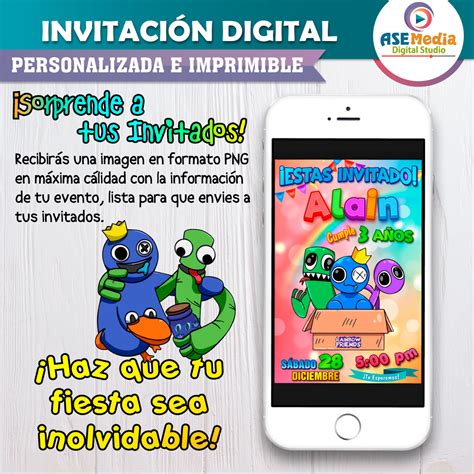 Rainbow Friends Invitación Digital Para Cumpleaños Asemedia Digital