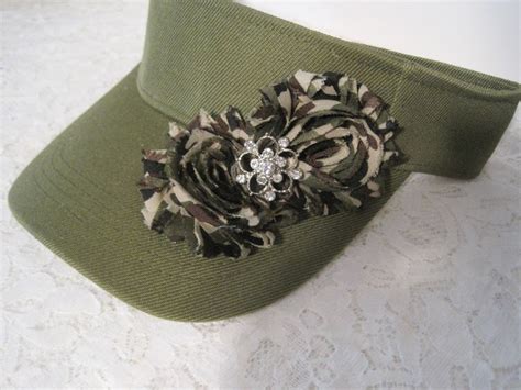 Golf Visor Sun Visor Olive Green With Camouflage Flowers And A Etsy Golf Visor Summer Hats