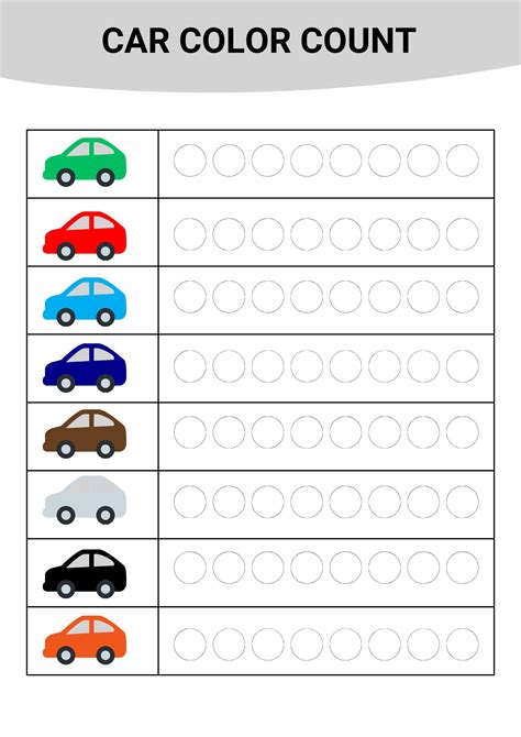 Car Color Count Printable Car Counting Printable Car Color Printable