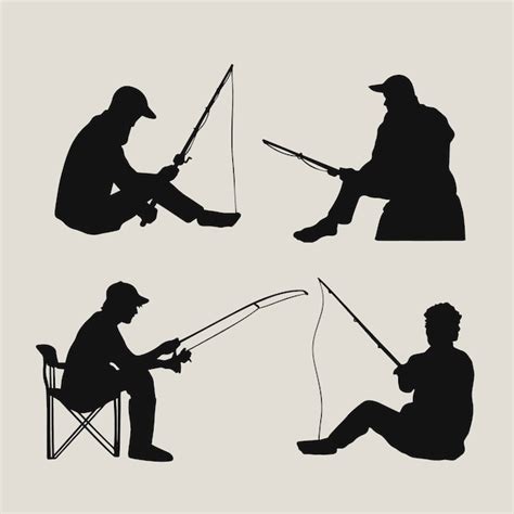 Fish Catching Fisherman Sitting Silhouette