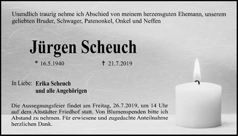 Traueranzeigen von Jürgen Scheuch trauer nn de