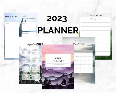 2023 Printable Planner Digital Printable Planner With Artful Watercolor Designed Pages