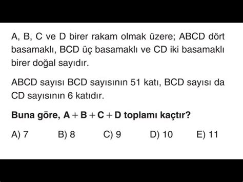 Abcd Say S N N Rakamlar N Bulma Sorusu Meb Tyt Denemesi Youtube