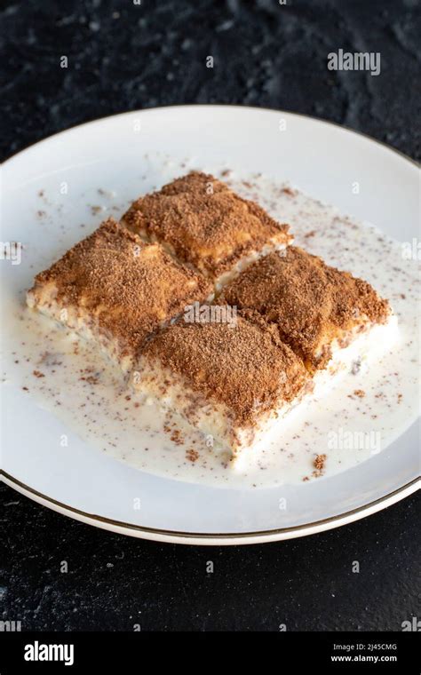 Cold Baklava On A Dark Background Baklava With Pistachio Milk