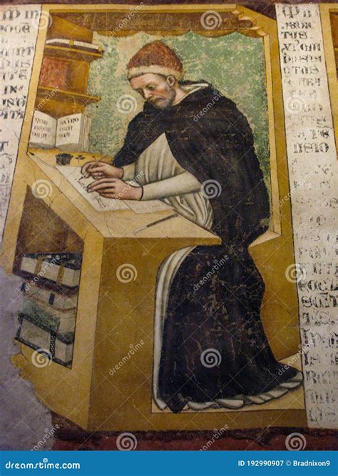 A Medieval Monk Copies A Manuscript In An Ancient Fresco Editorial