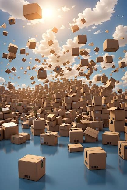 Premium Photo A Large Number Of Cardboard Boxes Flying In The Air