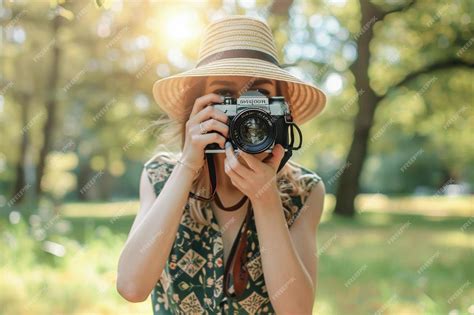 Premium Photo Woman With A Camera In The Park Photo In A Summer