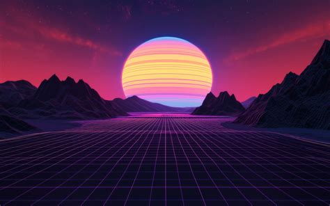 1920x1200 Retro Neon Sunset Planet 1080P Resolution ,HD 4k Wallpapers,Images,Backgrounds,Photos ...