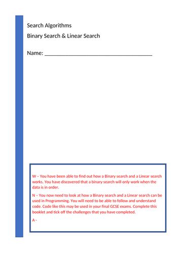 Binary And Linear Search Programming Task In Python Gcse Computer Science Teaching Resources