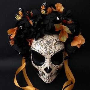 Made To Order Catrina Mask With Black Peonies And Butterflies Day Of