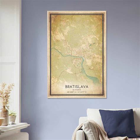 Vintage Bratislava Slovakia Map Poster, Bratislava City Road Wall Art