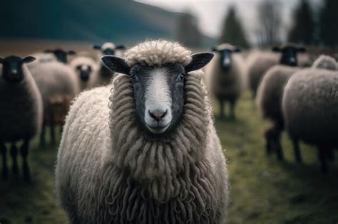 Ovelhas Pastam Nas Pastagens Na Montanha Rebanho De Ovelhas E Cordeiros