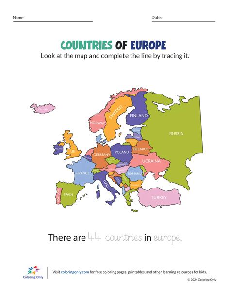 PAÍSES DA EUROPA Planilha para impressão gratuita