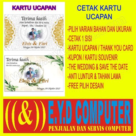 Jual CETAK KARTU UCAPAN TERIMA KASIH THE WEDDING CARD THANK YOU