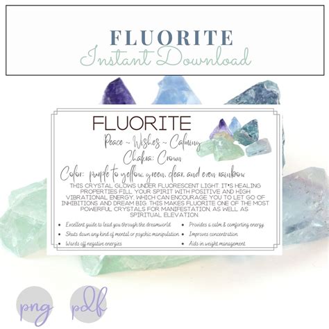 Fluorite Crystal Printable Cards Crystal Stone Meaning Properties