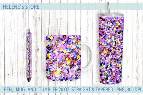 Tumbler Mug And Pen Wrap Mosaic Lilac Graphic By Helenes Store · Creative Fabrica