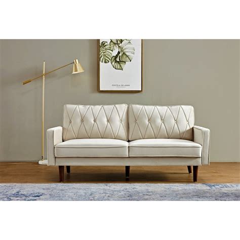 US PRIDE FURNITURE Tufted Cushion Back 69 3 Wide Sofa Ivory Walmart