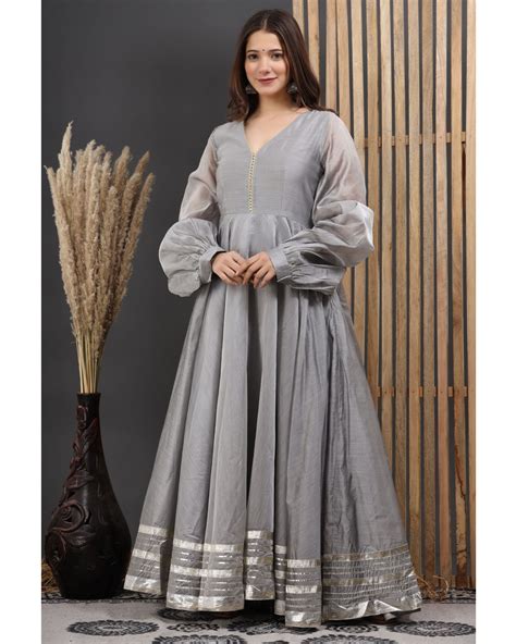 Grey Leheriya Anarkali Dress By Chokhi Bandhani The Secret Label