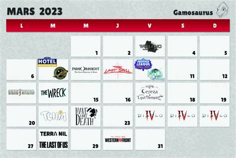 Calendrier des sorties jeux vidéo du mois de mars 2023 Gamosaurus