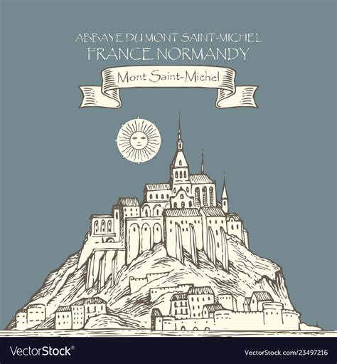 Drawing Mont Saint Michel France Royalty Free Vector Image