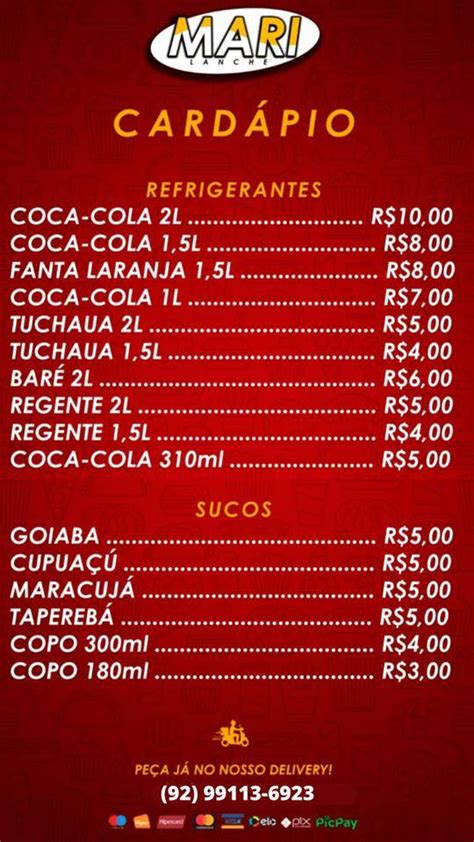 Menu Em Mari Lanches Pub Bar Manaus