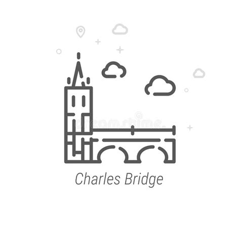 Charles Bridge Línea Icono Símbolo Pictograma Muestra Del Vector De