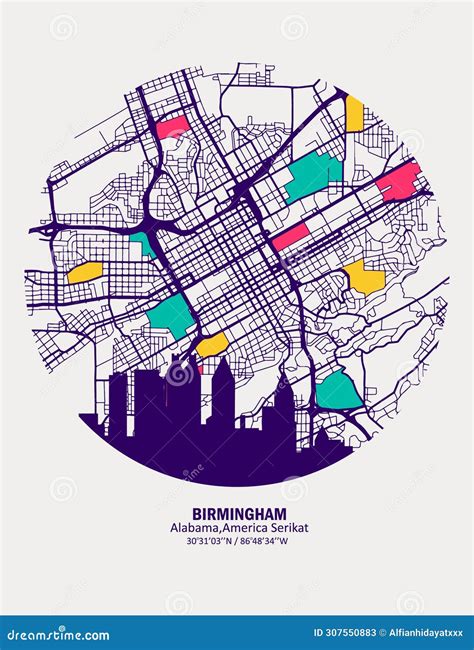 Mapa Vectorial Abstracto De La Ciudad De Birmingham Alabama Estados