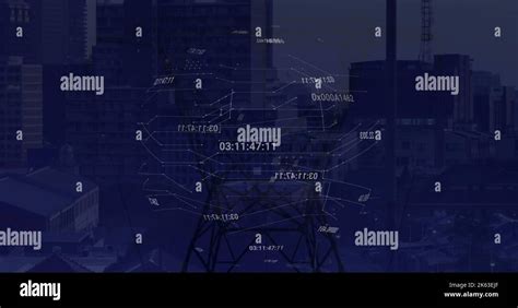 Composition Of Data Processing Over Electricity Pylon And Cityscape