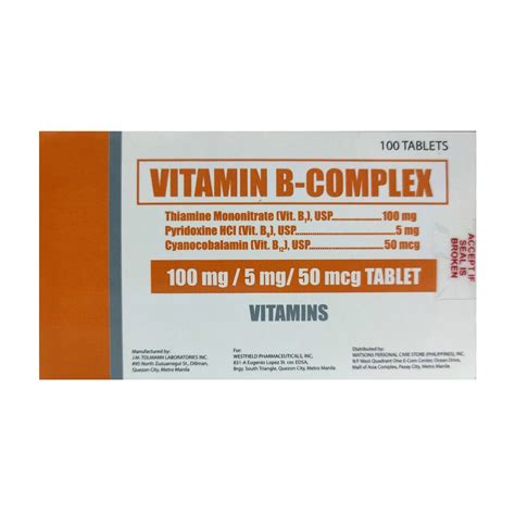 Watsons Vitamin B Complex 100 Mg 5mg 50mcg Tablet Sold Per Piece Watsons Philippines