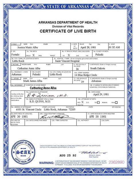 USA Arkansas Birth Certificate Template