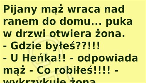 Humor Pijany mąż wraca nad ranem do domu Zartoslaw