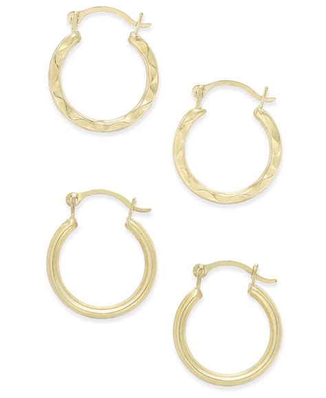 Macy S Duo Set Of Small Round Hoop Earrings In 10k Gold In Gold Yellow Gold Save 55 Lyst