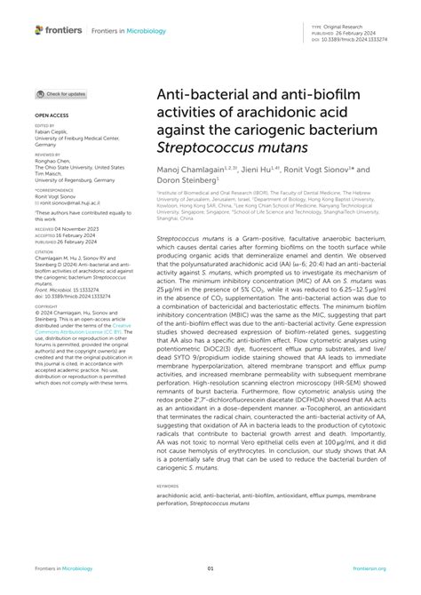 Pdf Anti Bacterial And Anti Biofilm Activities Of Arachidonic Acid