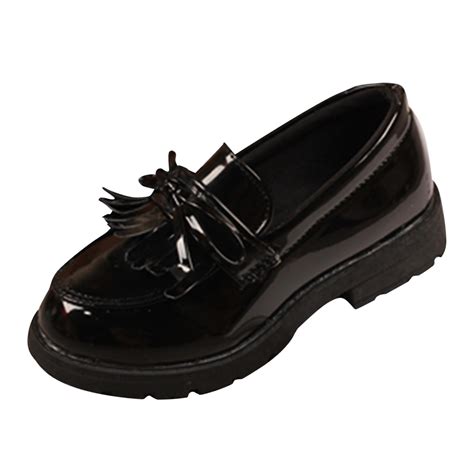 Girls Slip On Leather Loafer Tassel Bow School Dress Shoes For Girls