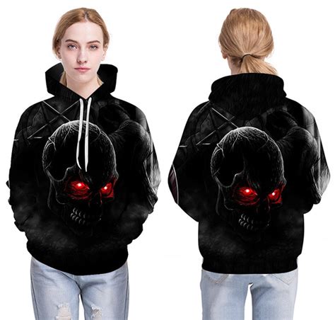 Autumn Winter Fashion Menwomen Hoodies Red Eyes Skull Head Hooded Hoo