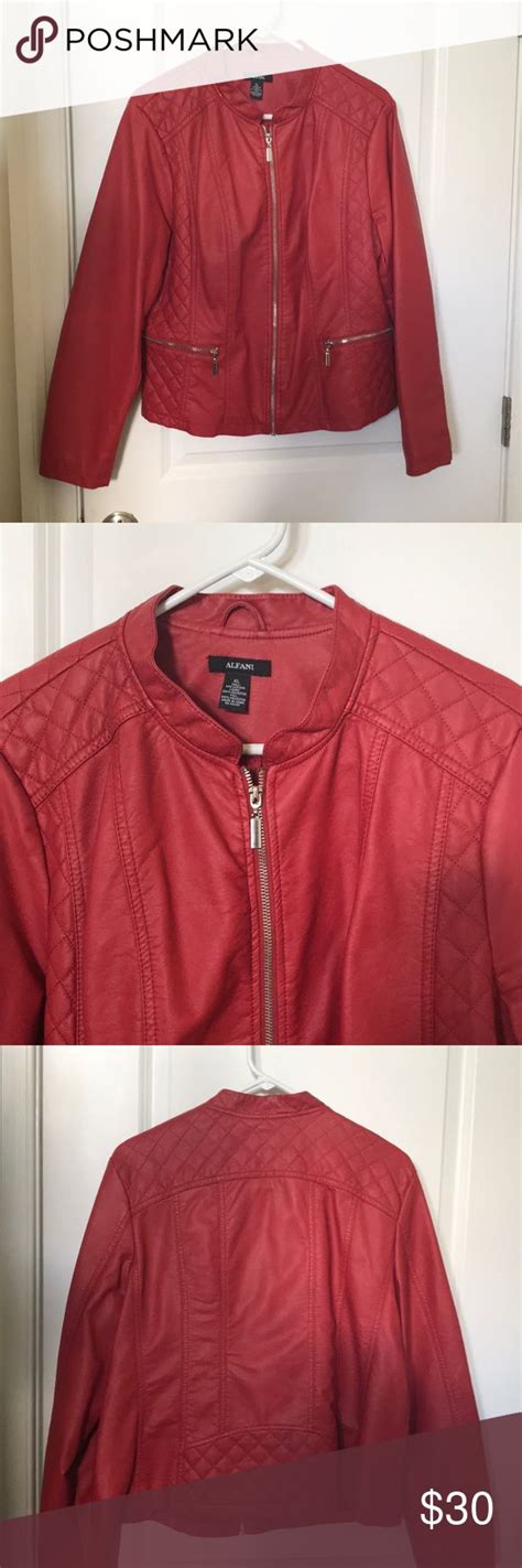 Alfani Red Pleather Coat Clothes Design Fashion Pleather