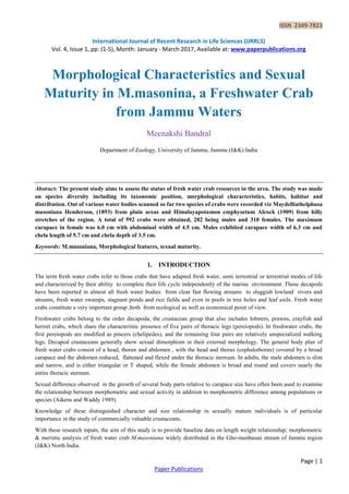 Morphological Characteristics And Sexual Maturity In M Masonina A