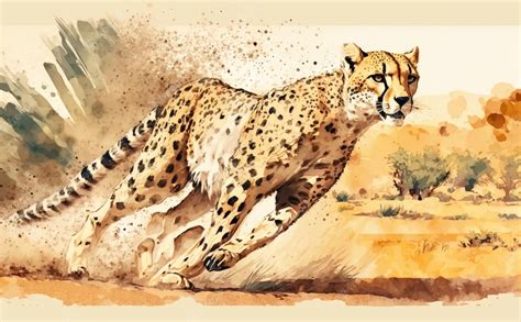 Premium Photo | A watercolor painting of a cheetah running. illustrations for kids cartoon style ...