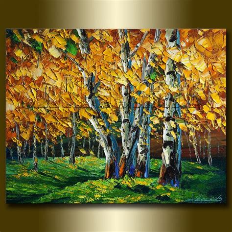 Autumn Birch Tree Forest Landscape Painting Oil On Canvas Textured