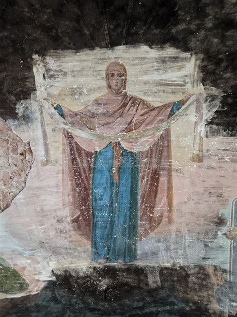 Affresco Raffigurante La Madre Di Dio In Una Vecchia Chiesa Ortodossa