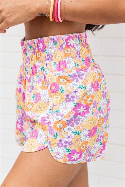 Pink Boho Floral Shirred High Waist Casual Shorts In 2024 High Waist Fashion High Waisted