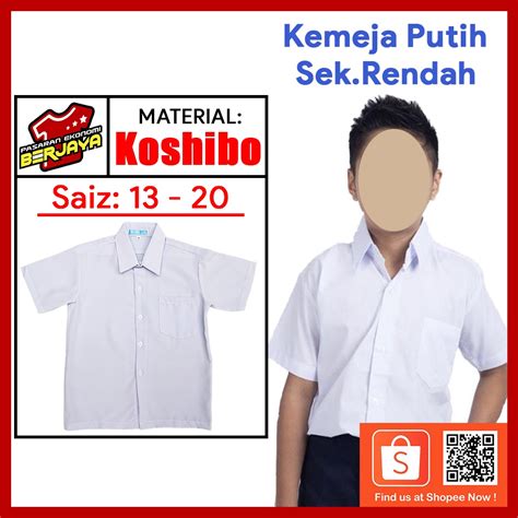 Baju Kemeja Putih Sekolah Rendah Lengan Pendek Koshibo Licin READY