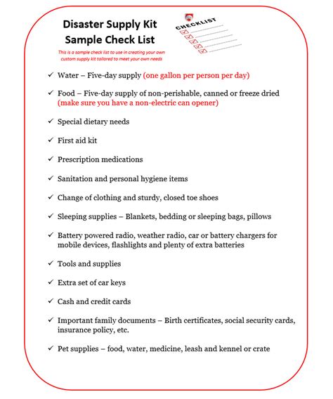 Disaster Supply Kit Sample Check List – Harris County Municipal Utility ...