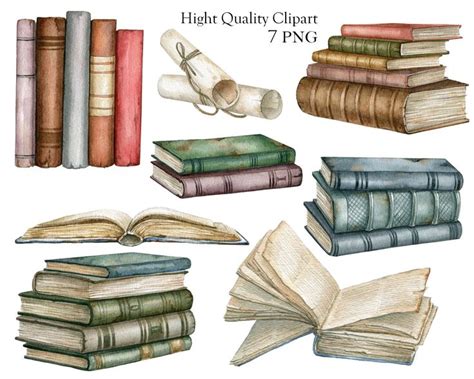 Watercolor Book Clipartvintage Books Stackstudy Items Clip Etsy